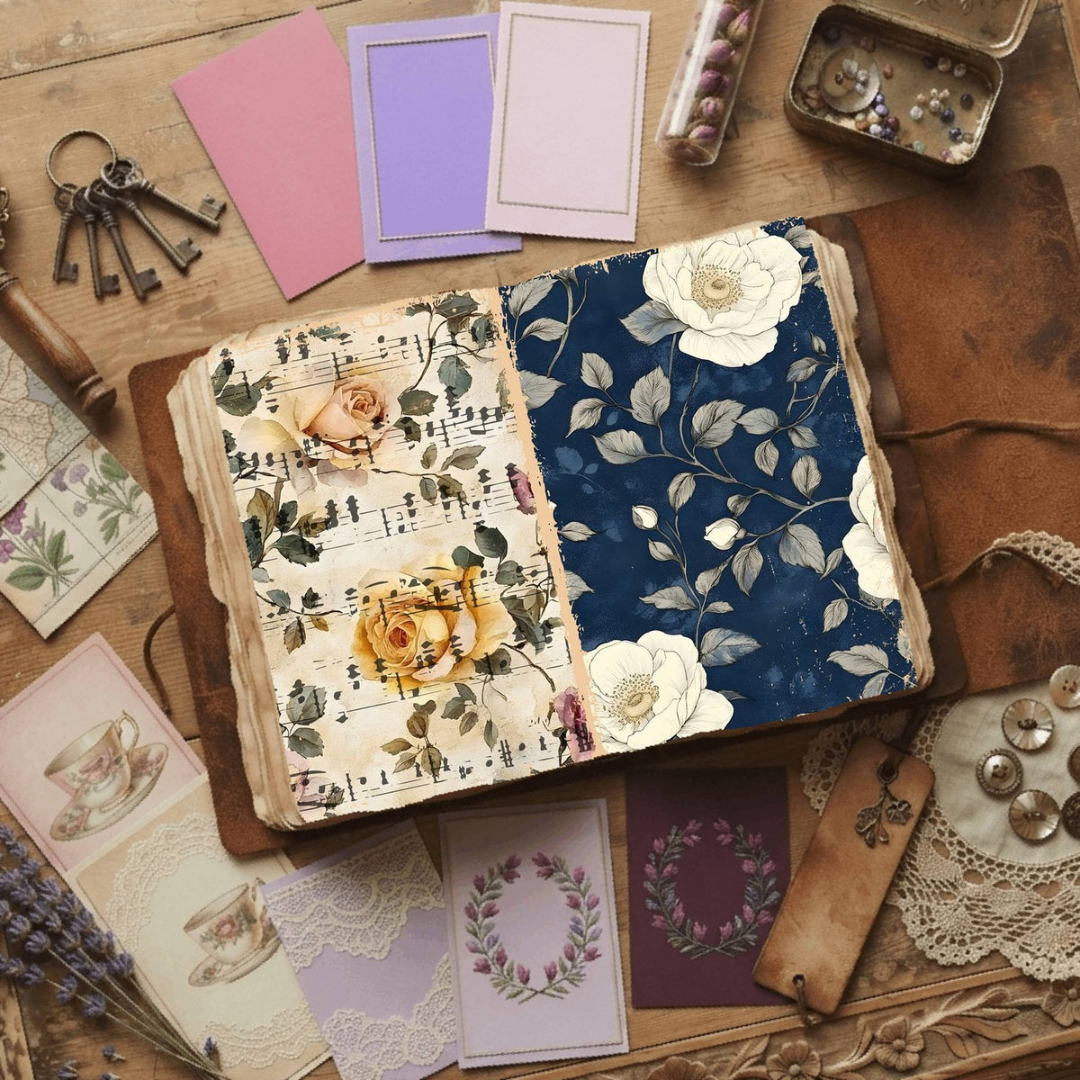 Rose printable junk journal paper, page preview 17