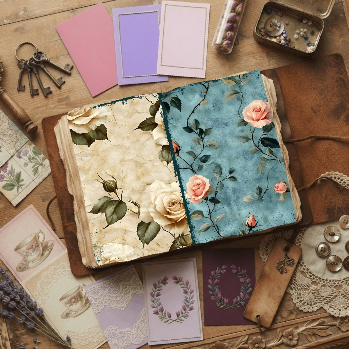 Rose printable junk journal paper, page preview 17