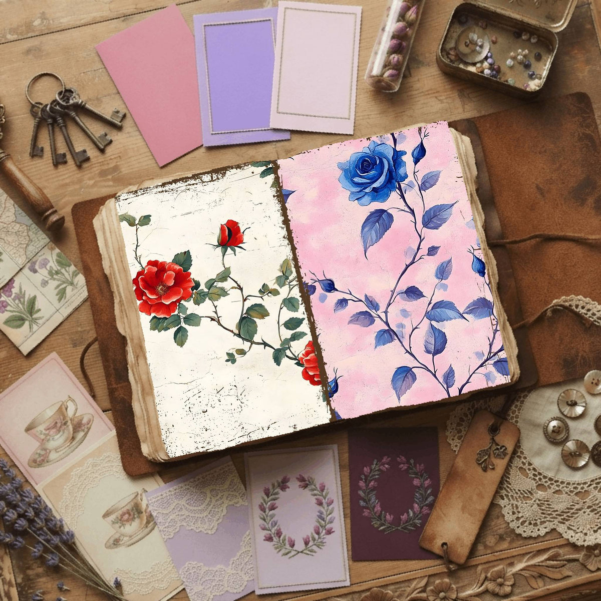 Rose printable junk journal paper, page preview 17