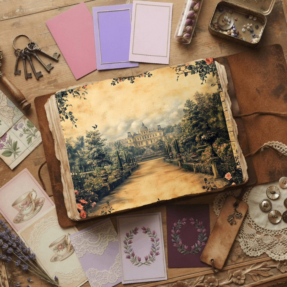 Royal Gardens printable junk journal paper, page preview 17
