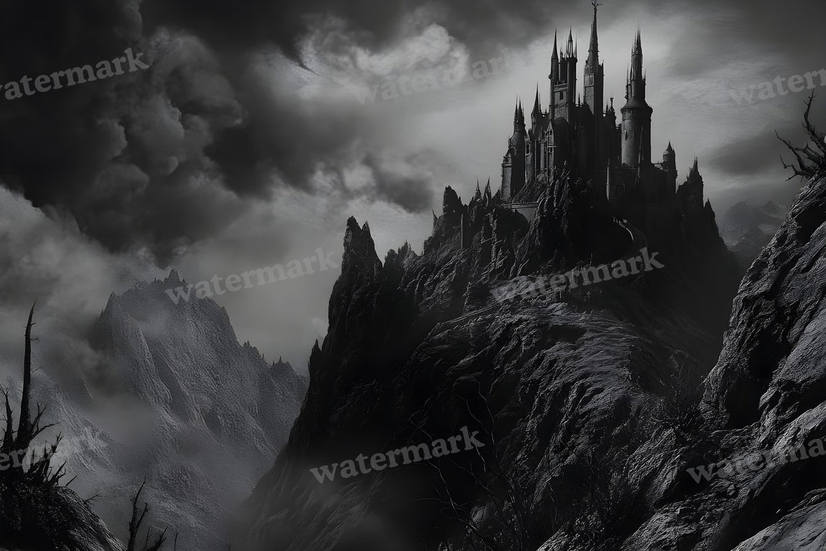 Witch’Castle On Jagged Mountain Dark Sky Backdrop Images