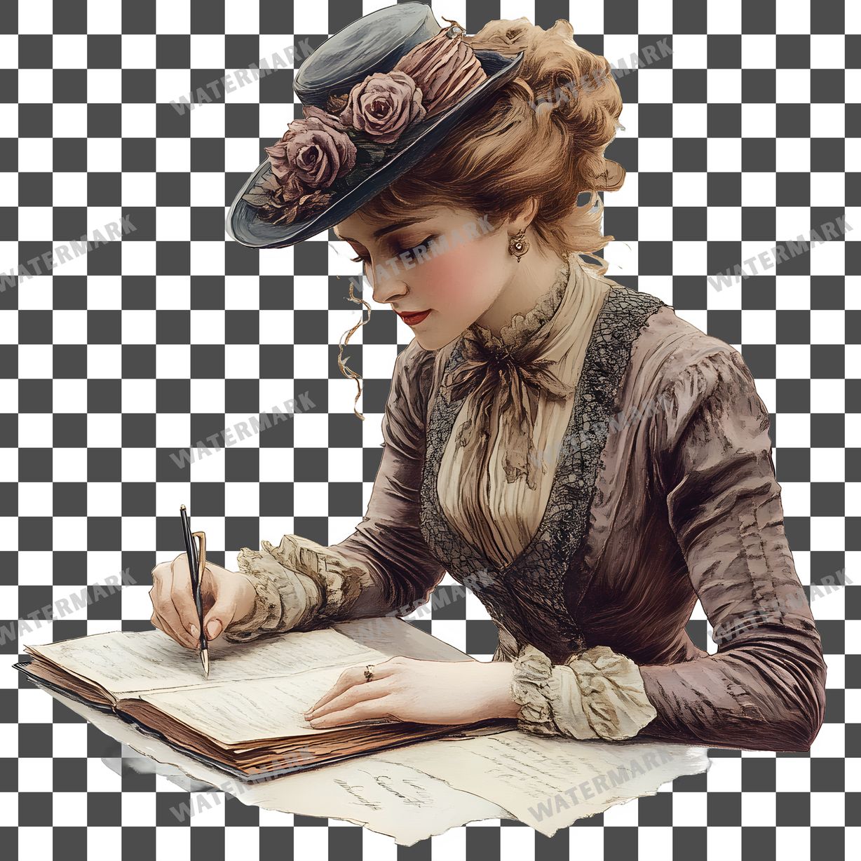 Woman Writer Vintage Style Clipart Pngs