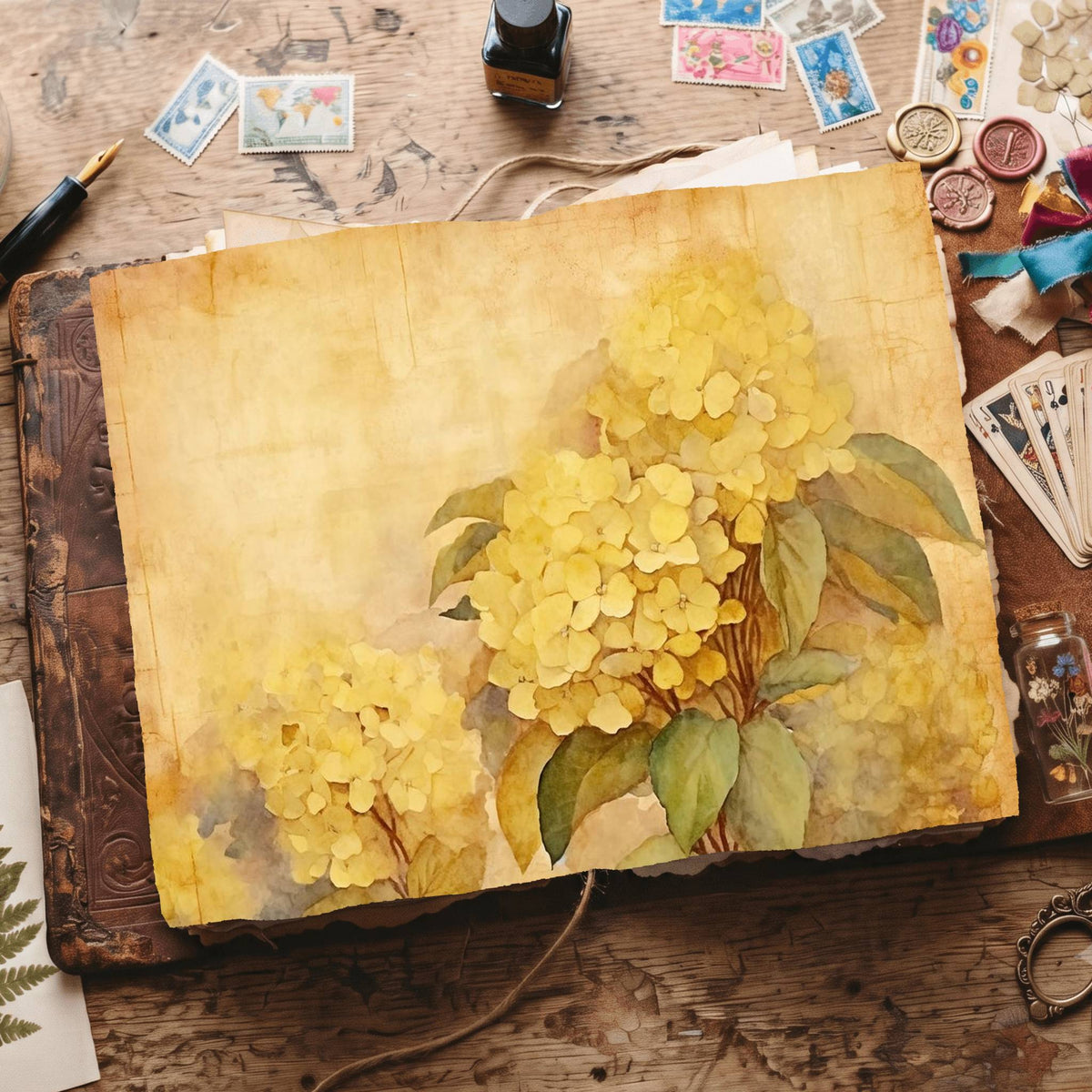 Yellow Hydrangea Digital Papers