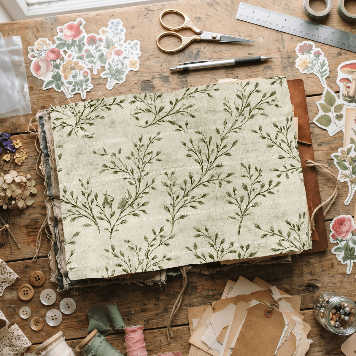 Aged Sepia Floral Vine Wallpaper
