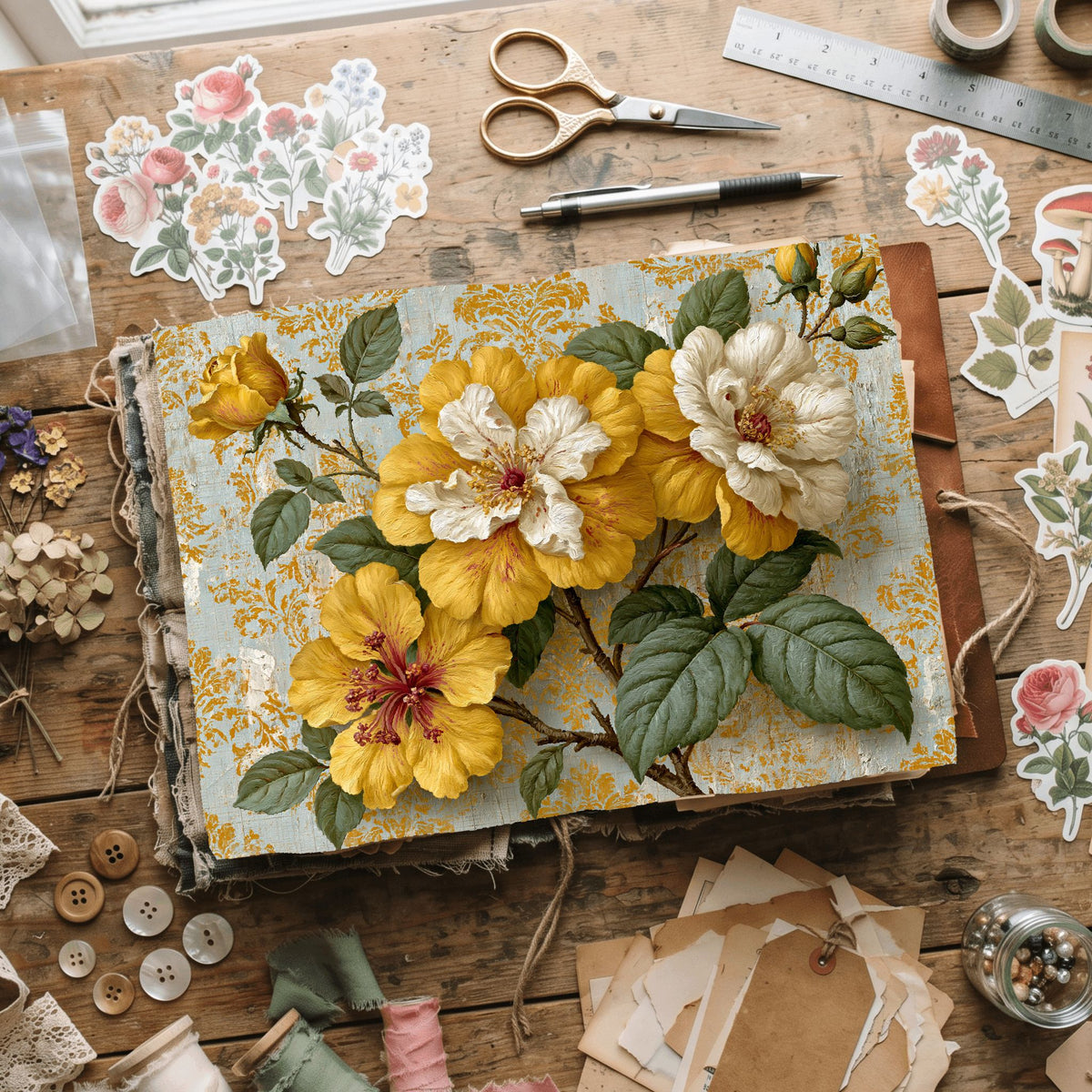 Bright Yellow Shabby Chic Journal Paper