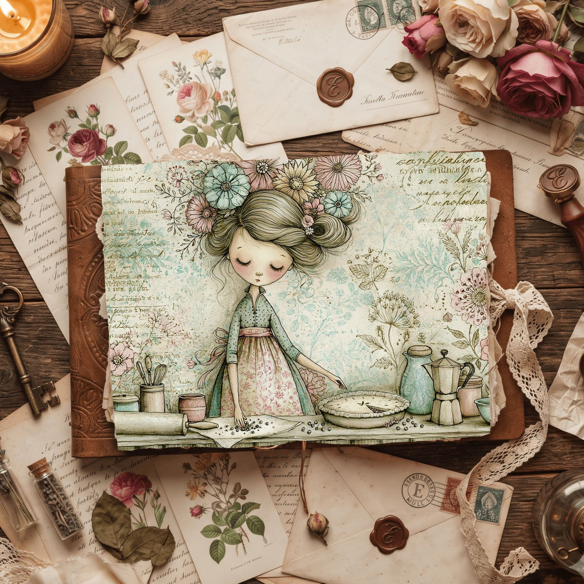 Cozy Berry Pie Kitchen Illustration