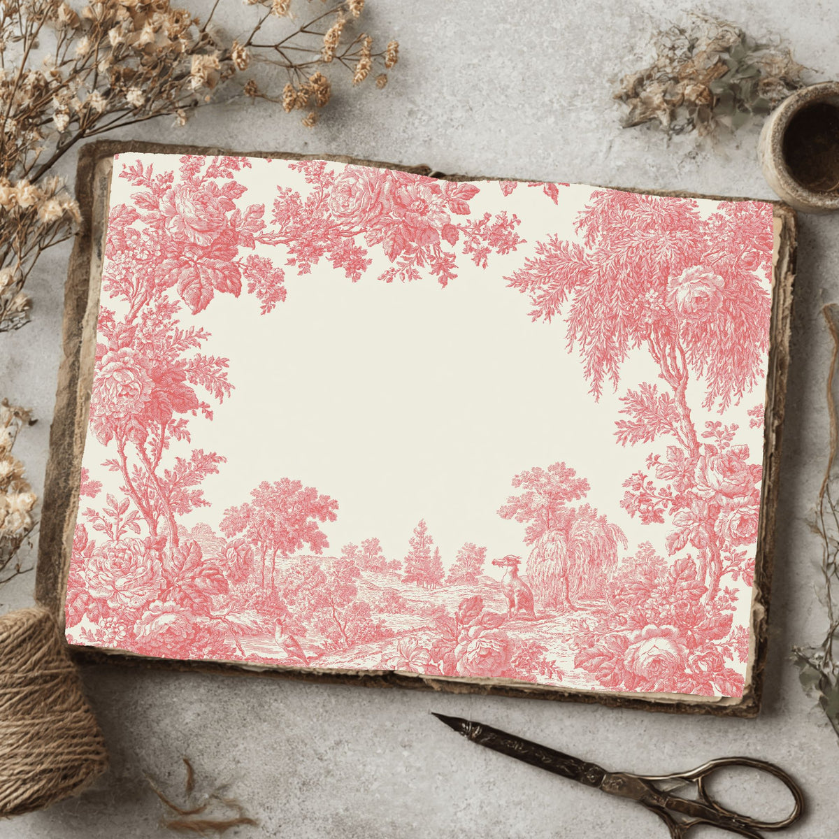 French Toile De Jouy Note Card Border