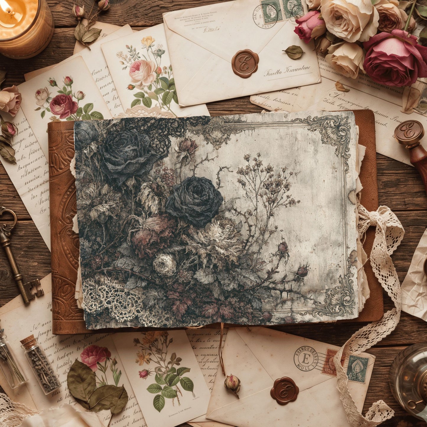 Gothic Black Rose Journal Paper