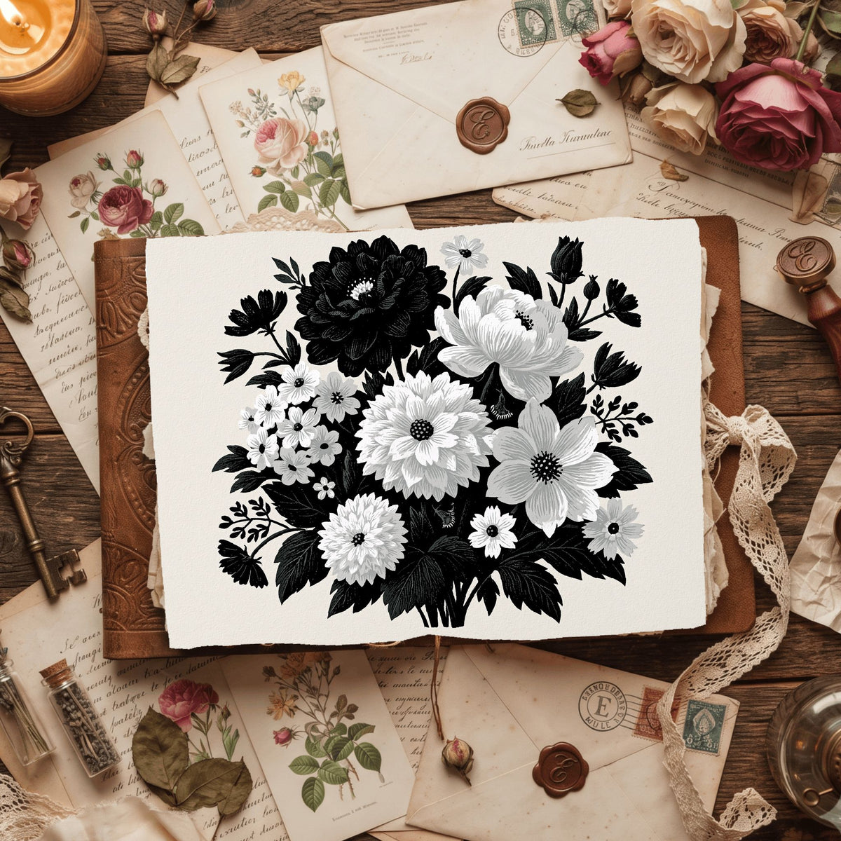 New England Wildflower Block Print