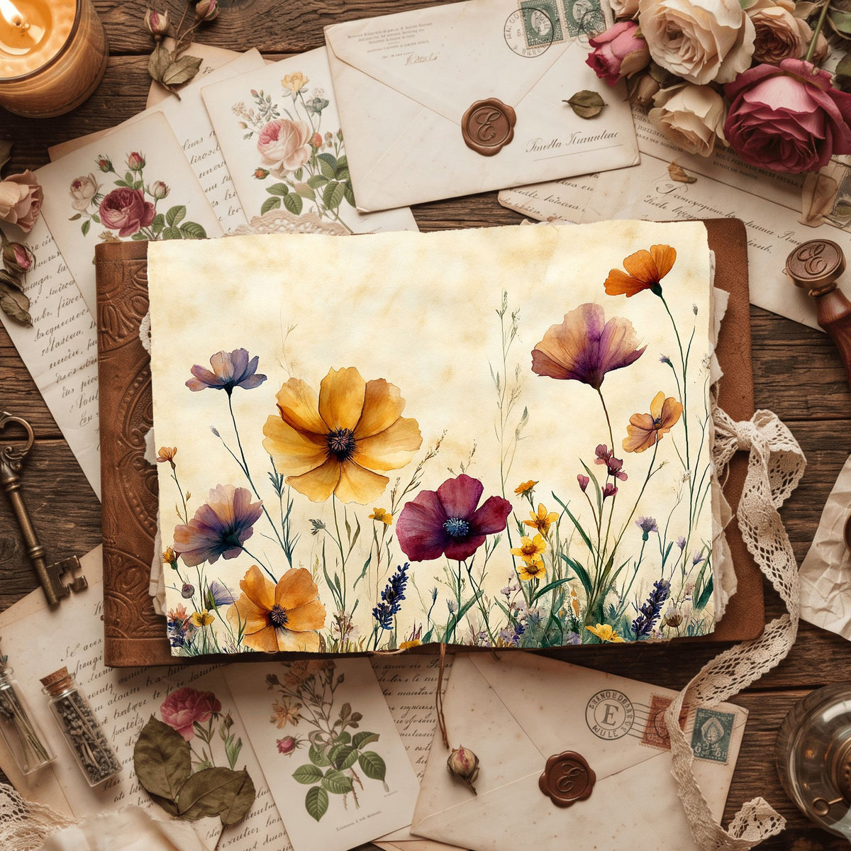 Purple Wildflower Corner Stationery