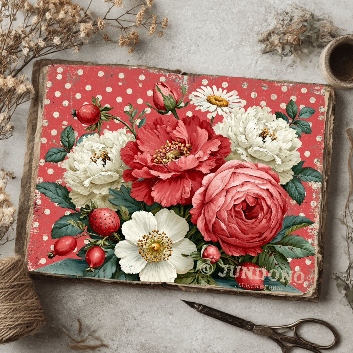 Red Shabby Chic Journal Paper