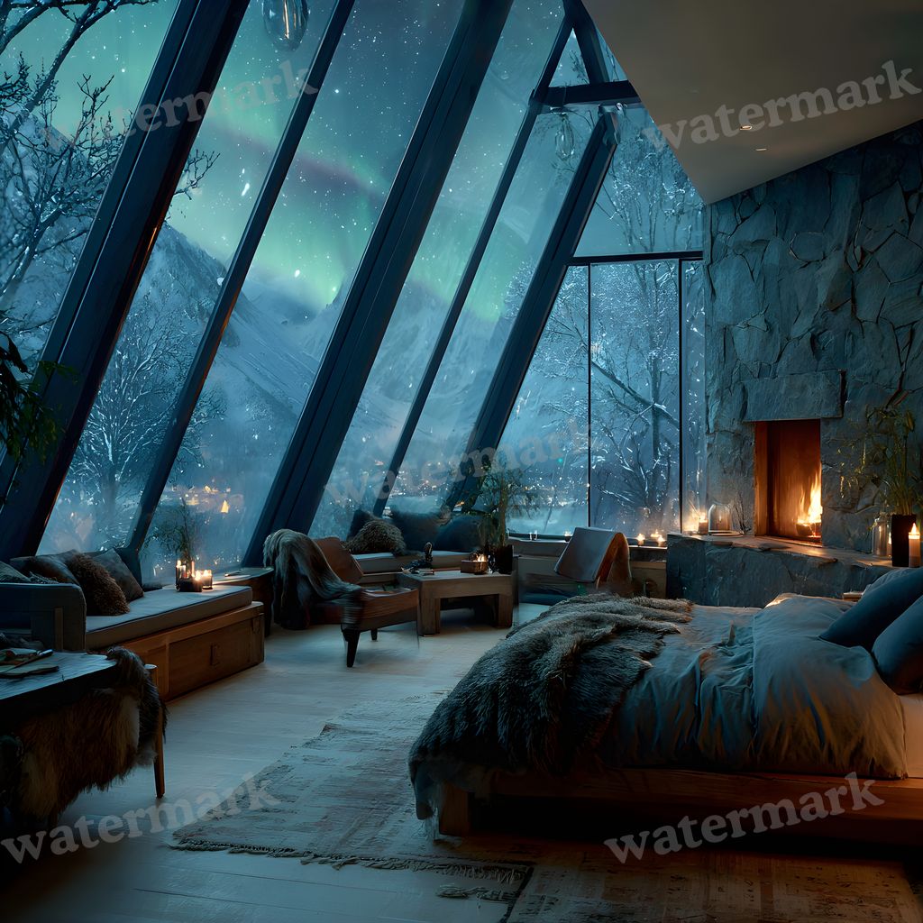 Snowy Glascabin Bedroom Backdrop Images