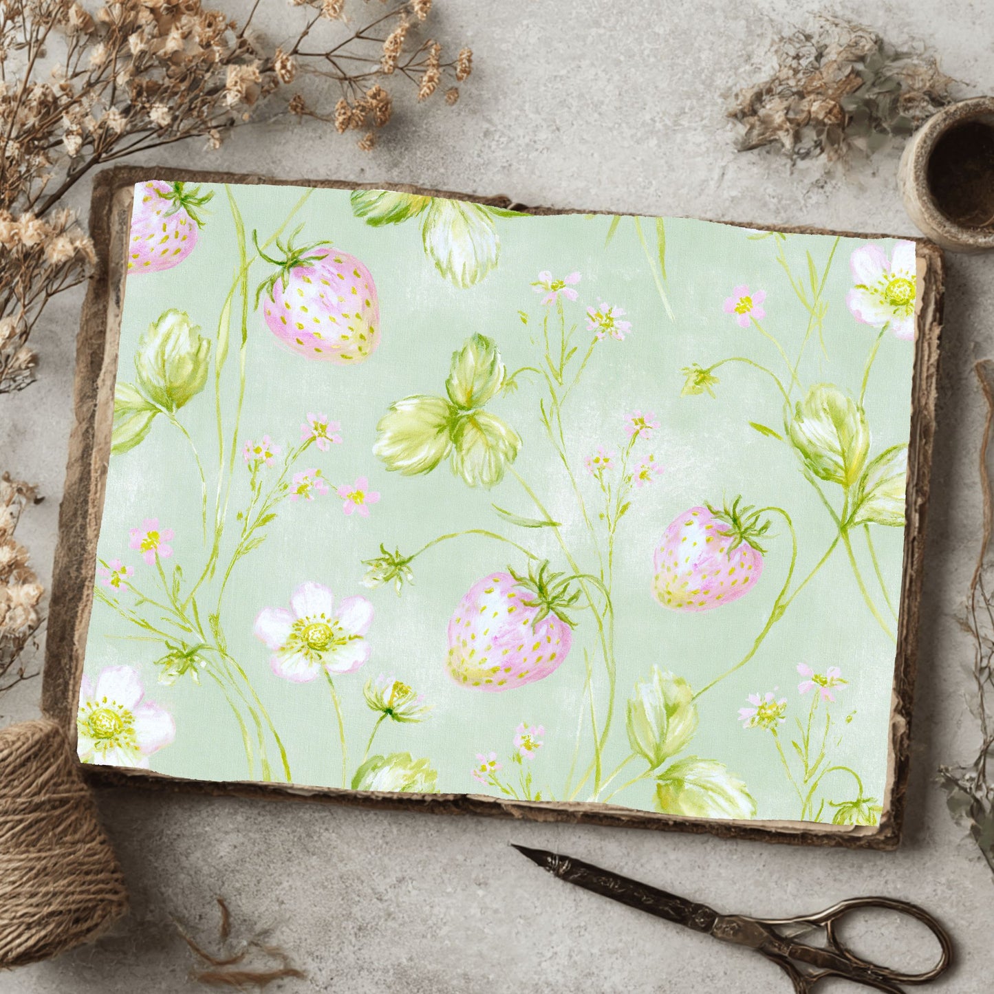 Strawberry Botanical Scrapbook Paper