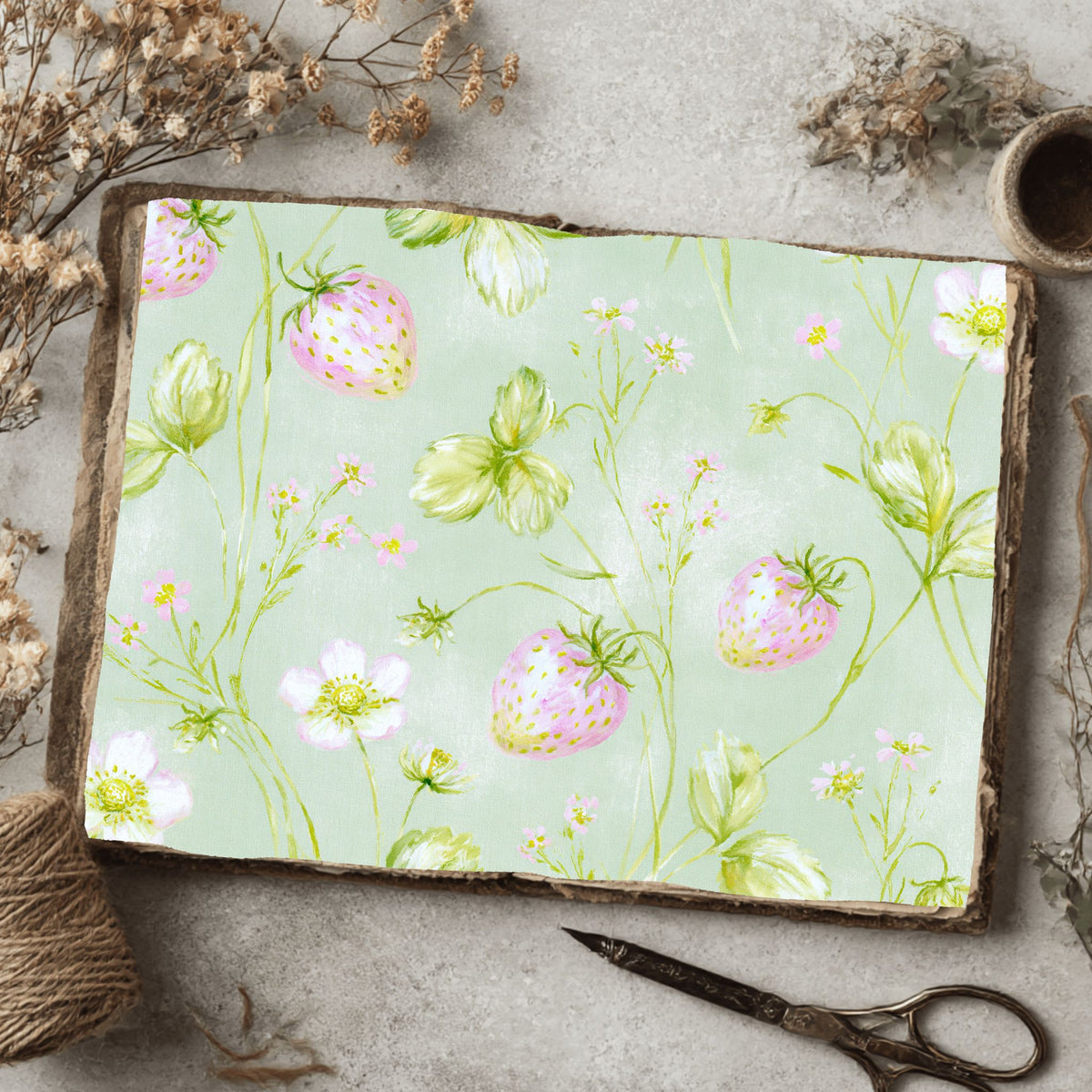 Strawberry Botanical Scrapbook Paper