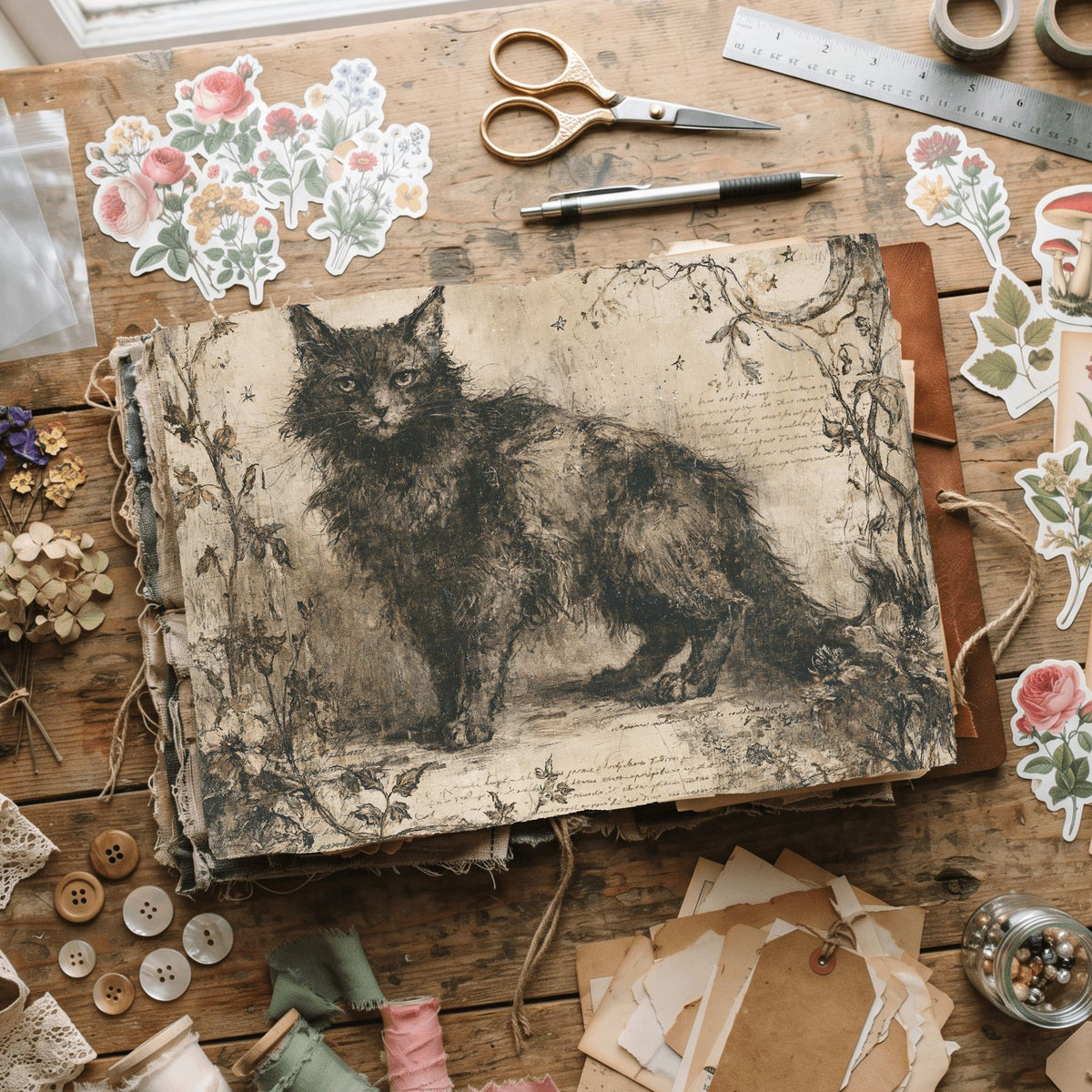 Vintage Black Cat Journal Paper