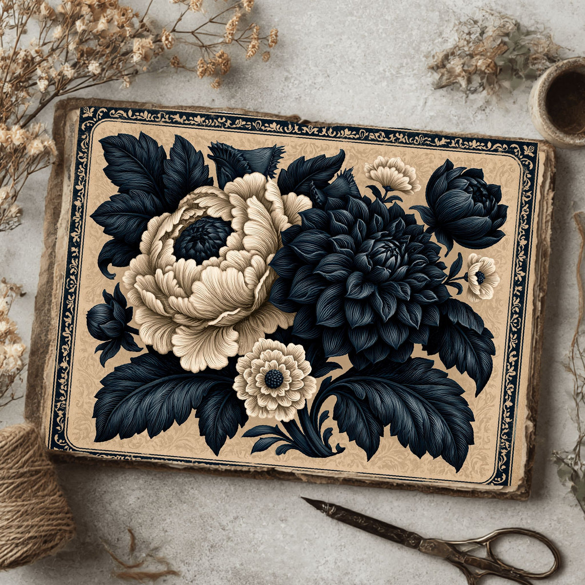 Vintage Black Ink Floral Illustration