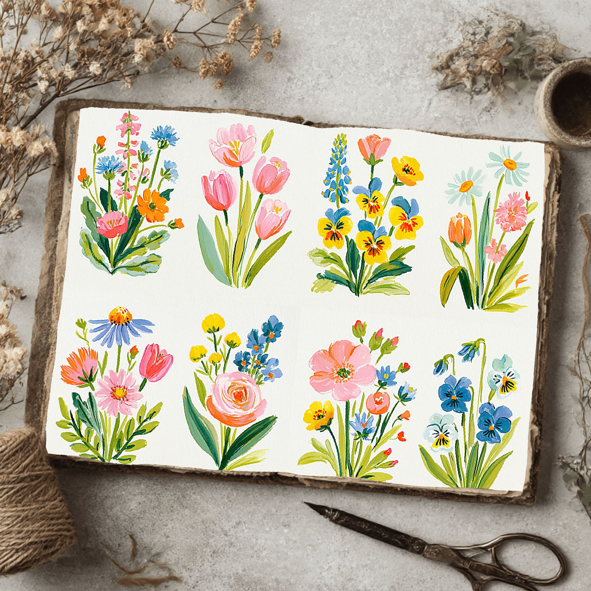Watercolor Wildflower Botanical Illustration Set
