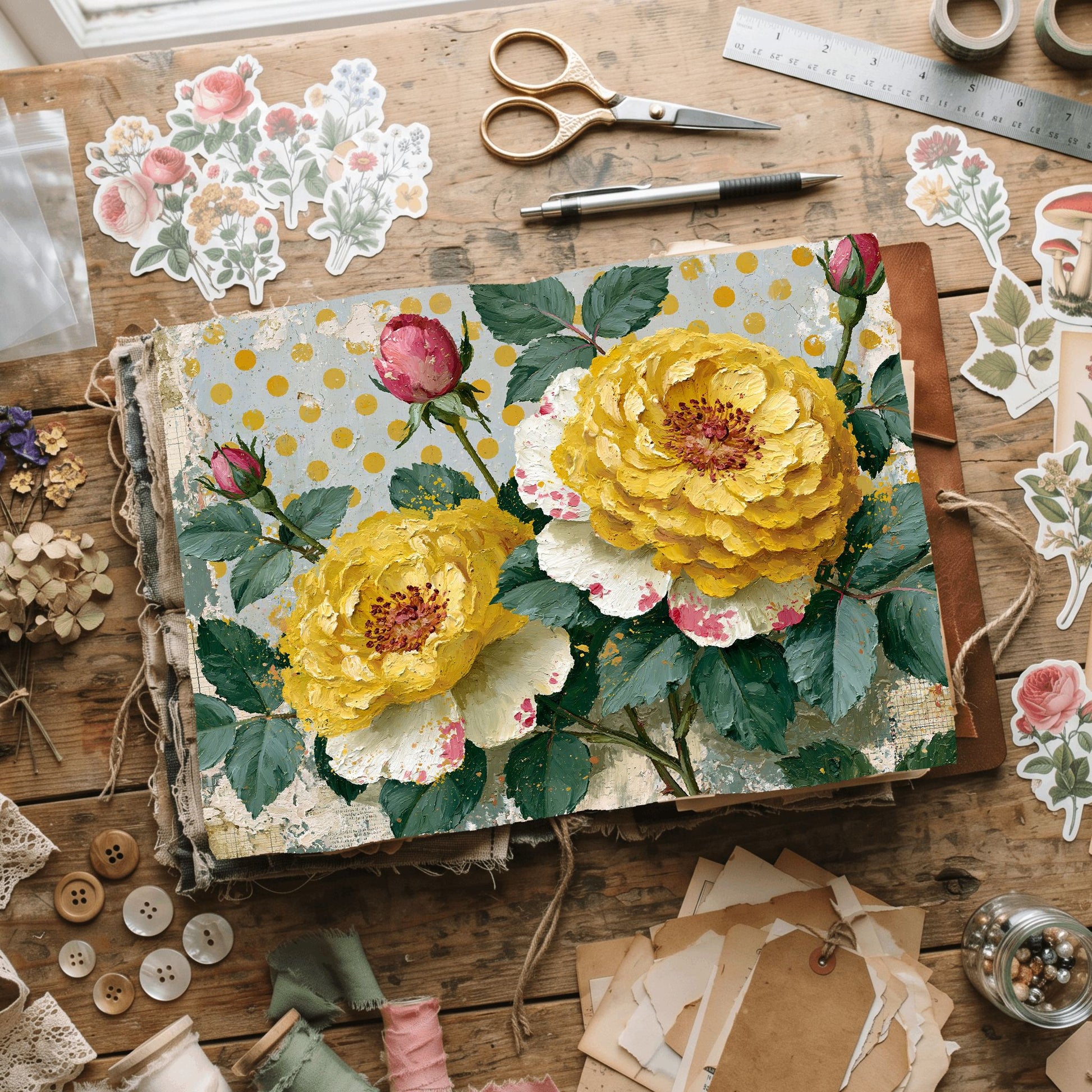 Yellow Shabby Chic Journal Paper