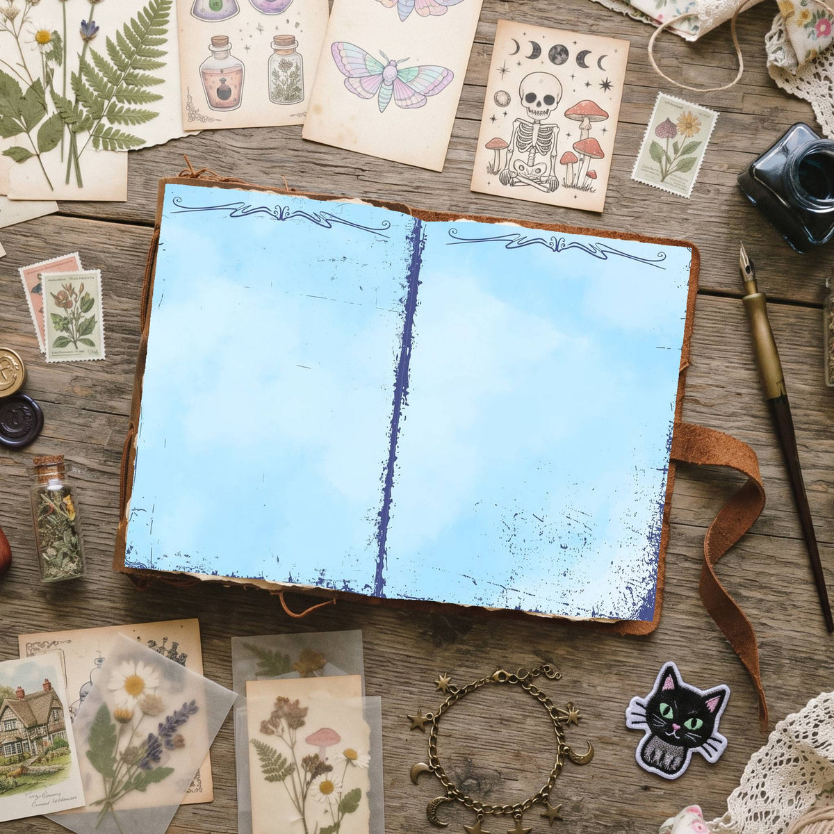 Blue Watercolor Distressed Blank And Lined Digital Papers