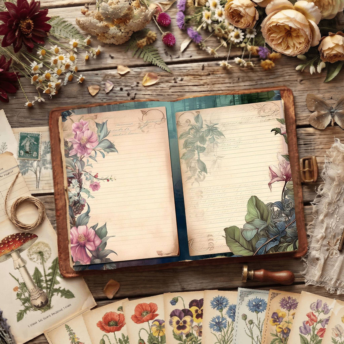 Floral Lined Digital Papers