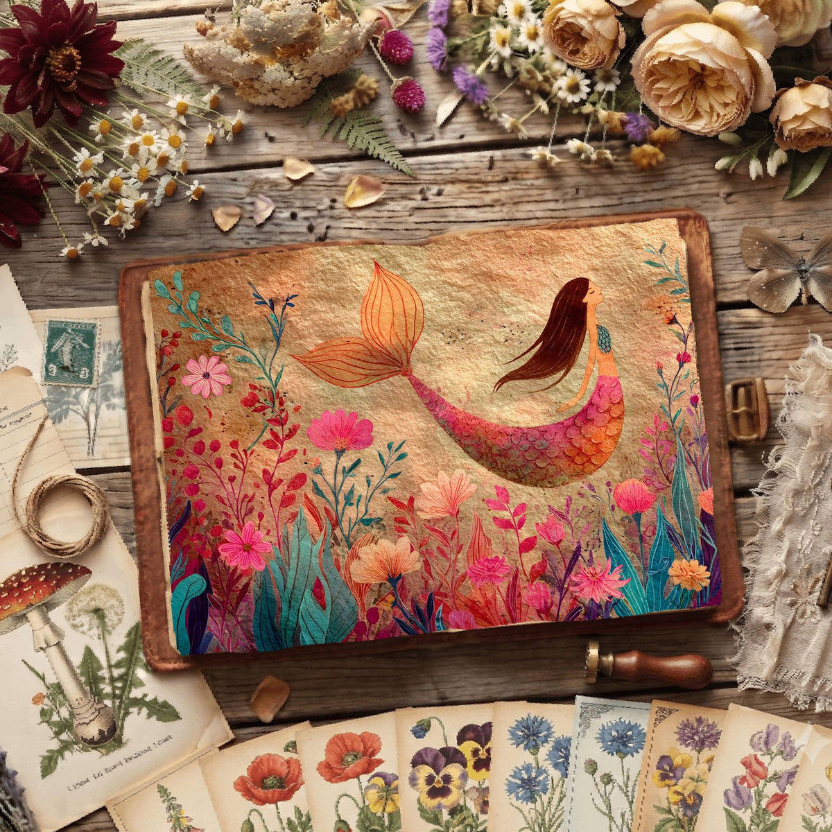 Floral Mermaid Underwater Digital Papers