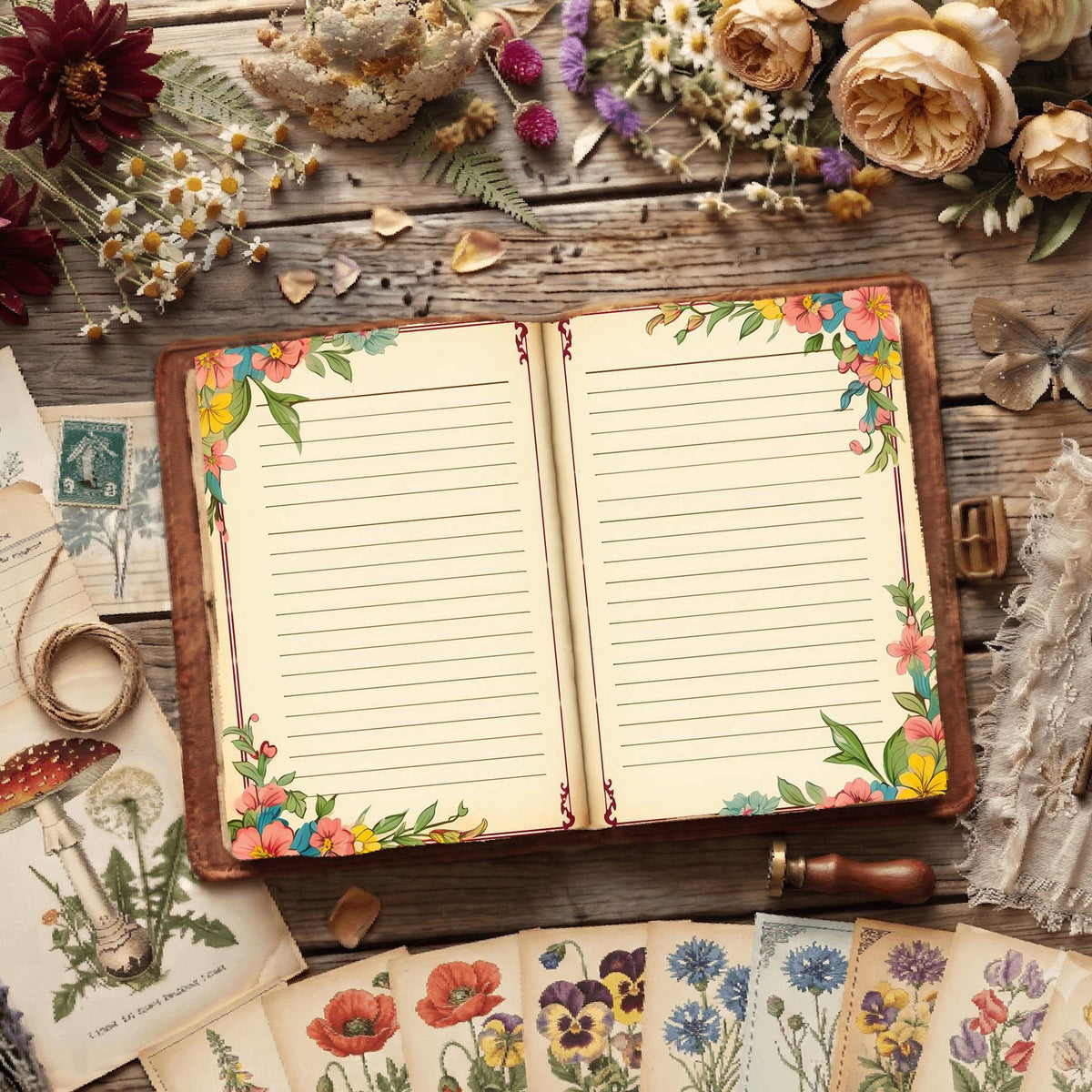 Lined Floral Digital Papers
