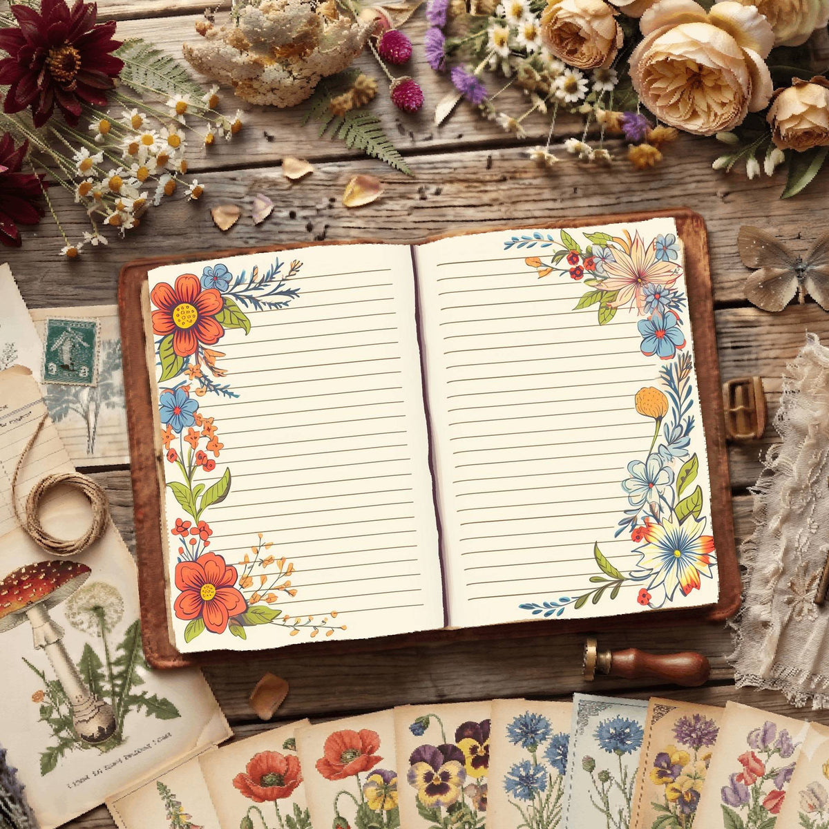 Lined Floral Digital Papers