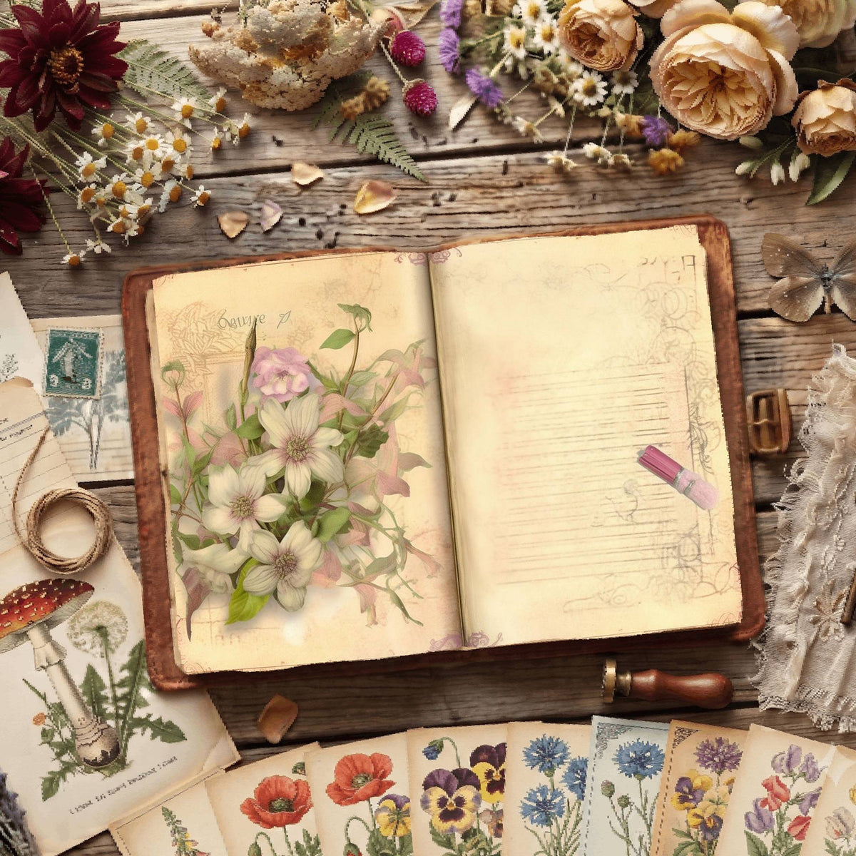 Lined Flower Digital Papers