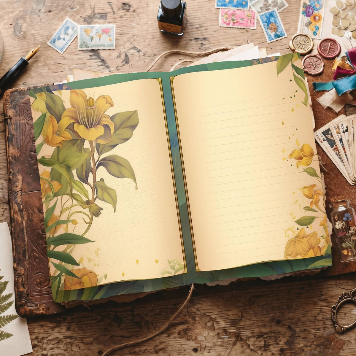 Lined Flower Digital Papers