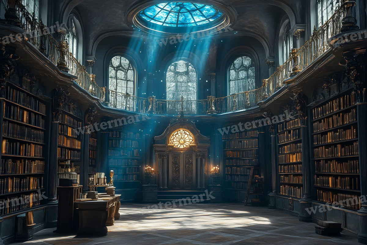 Moonlit Library Backdrop Images