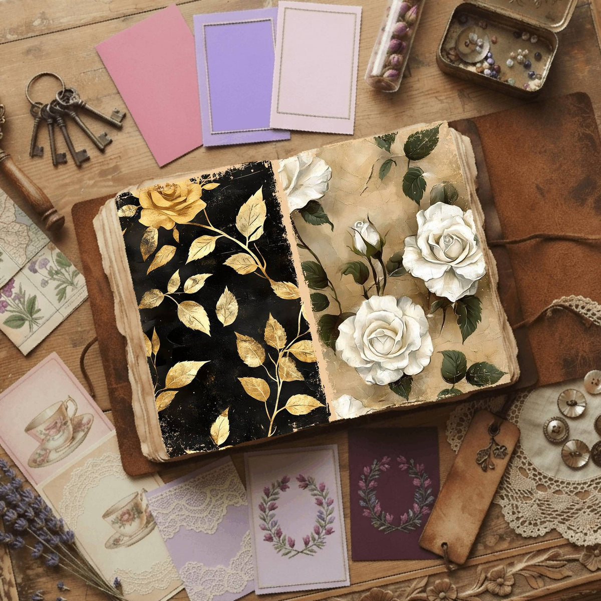 Rose printable junk journal paper, page preview 18