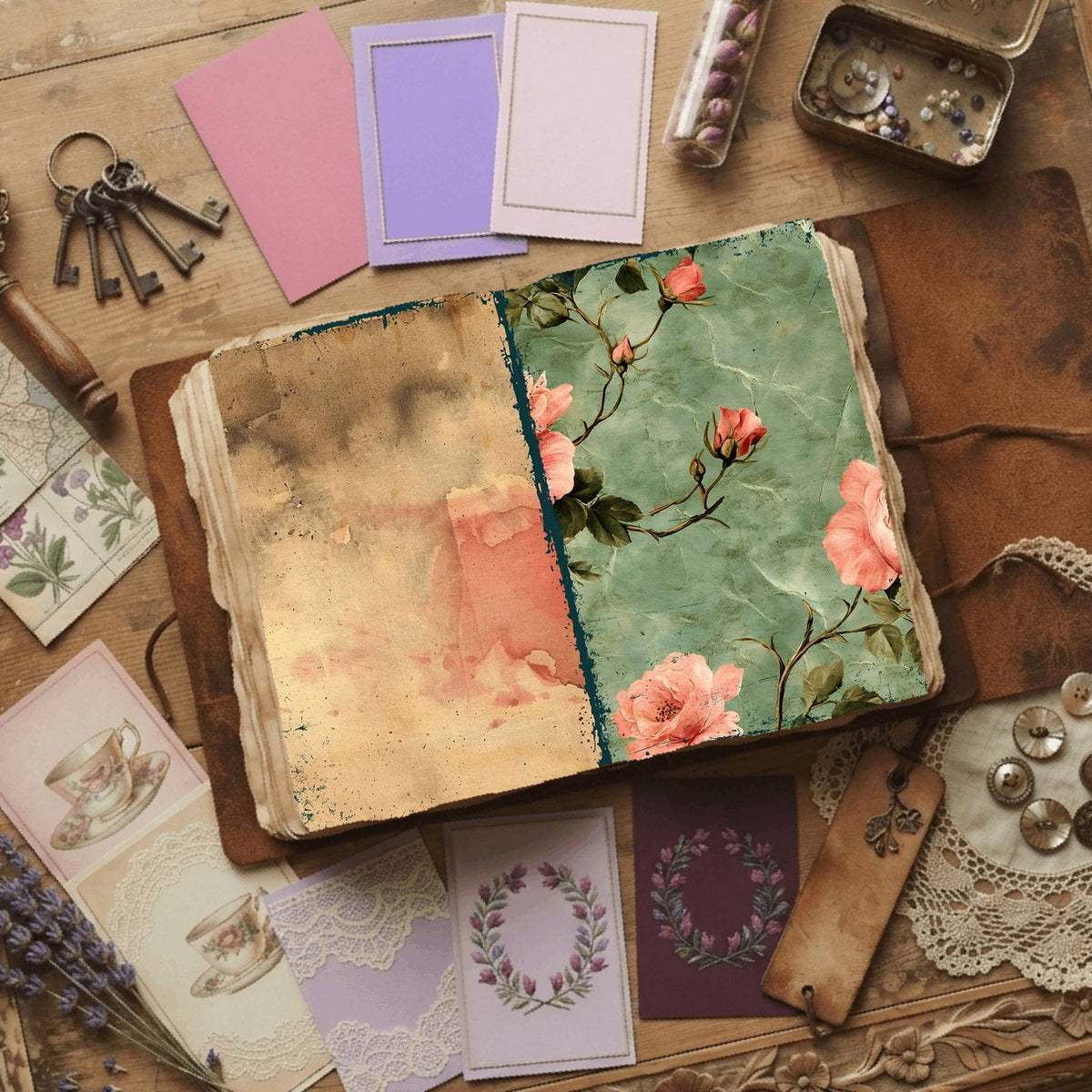 Rose printable junk journal paper, page preview 18