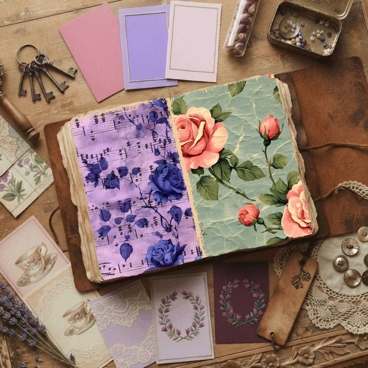 Rose printable junk journal paper, page preview 18