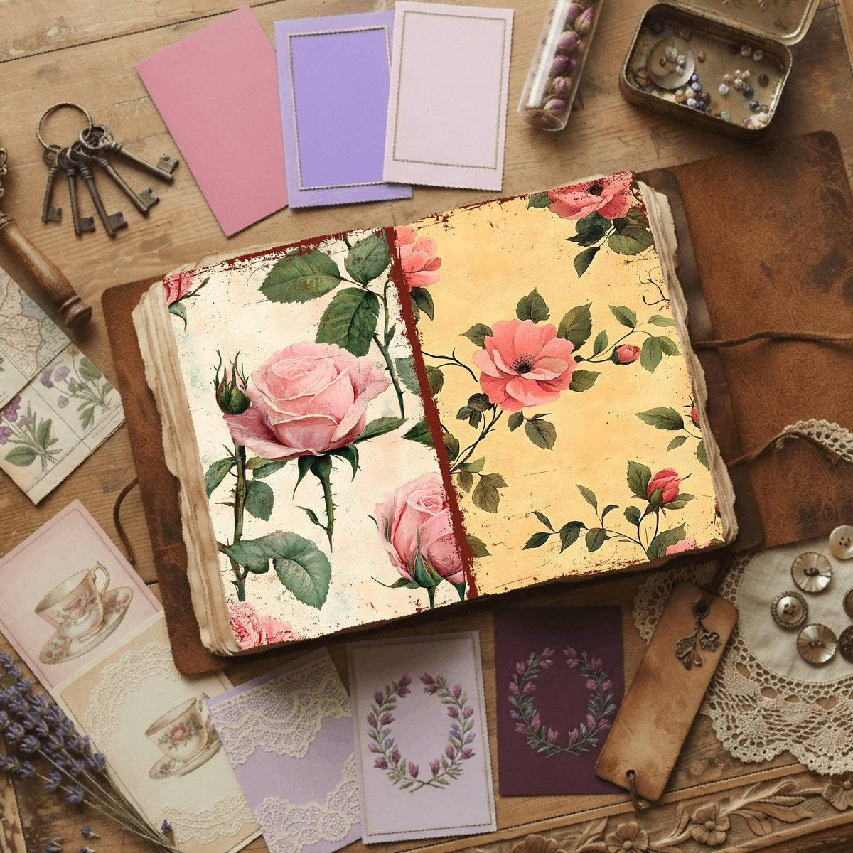 Rose printable junk journal paper, page preview 18