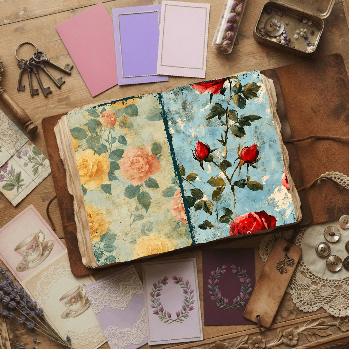 Rose printable junk journal paper, page preview 18