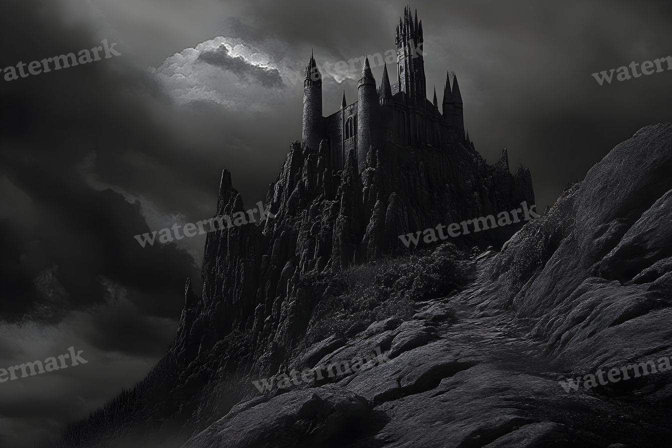 Witch’Castle On Jagged Mountain Dark Sky Backdrop Images