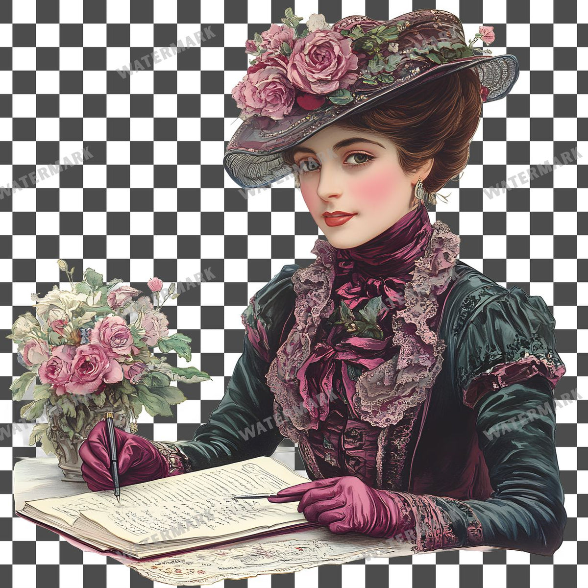 Woman Writer Vintage Style Clipart Pngs