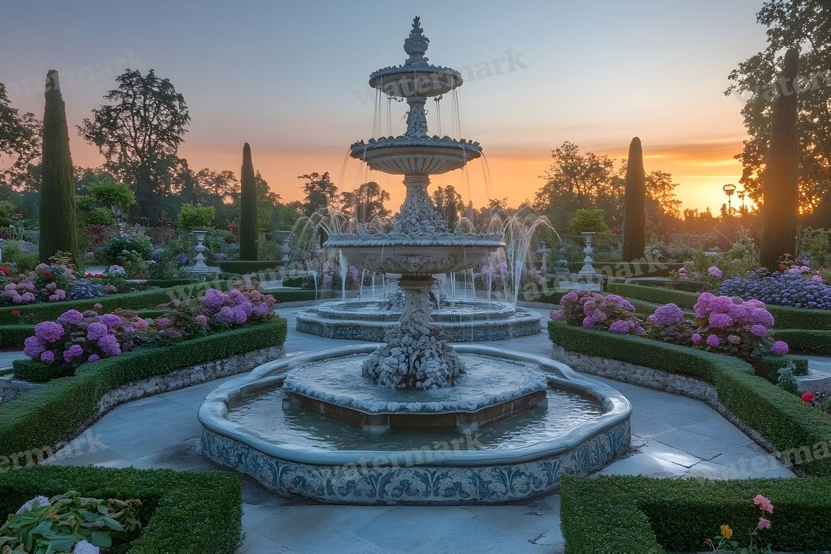 Baroque Fountain Garden digital photo backdrop for photo editing, preview 18
