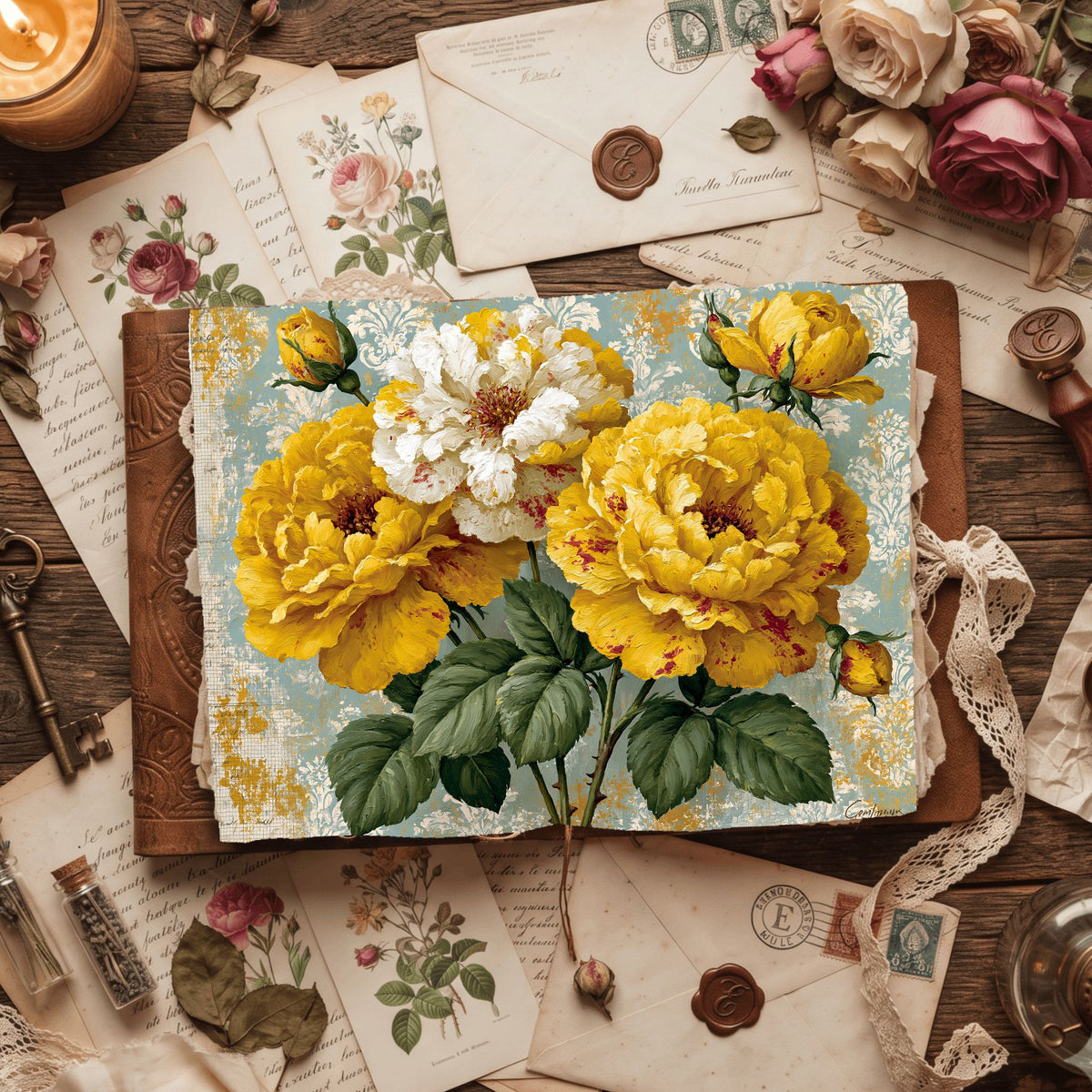 Bright Yellow Shabby Chic Journal Paper