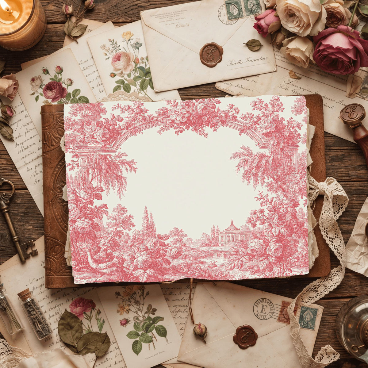 French Toile De Jouy Note Card Border