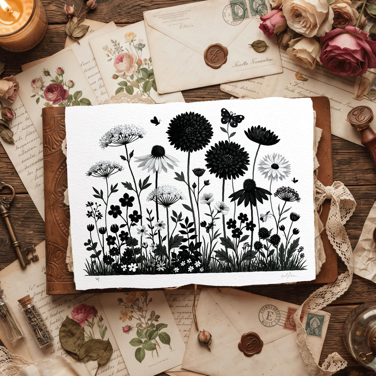 New England Wildflower Block Print
