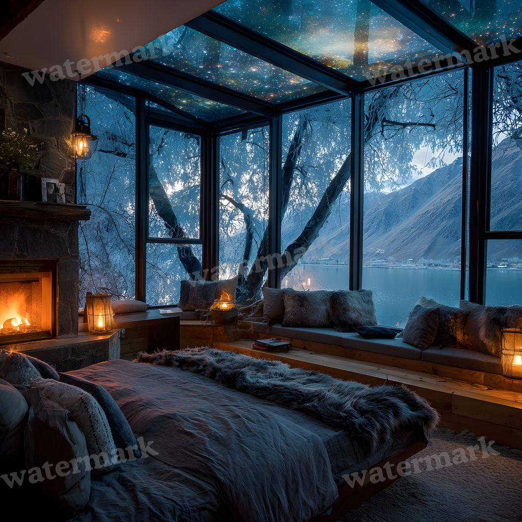 Snowy Glascabin Bedroom Backdrop Images