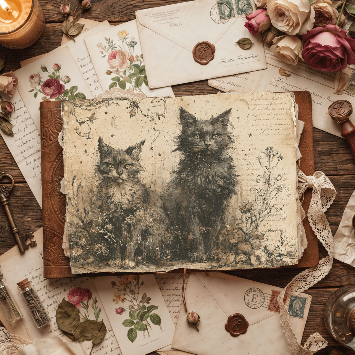 Vintage Black Cat Journal Paper