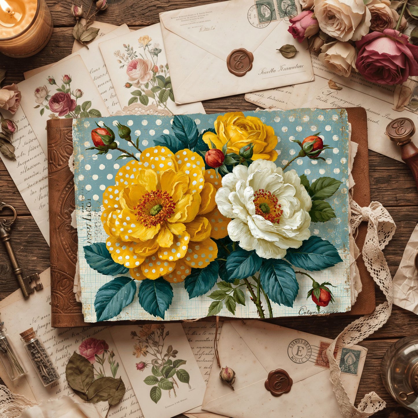 Yellow Shabby Chic Journal Paper