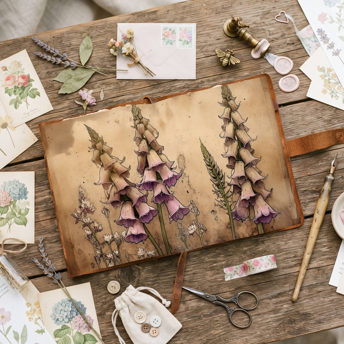 Autumn Digitalis Foxgloves Digital Papers