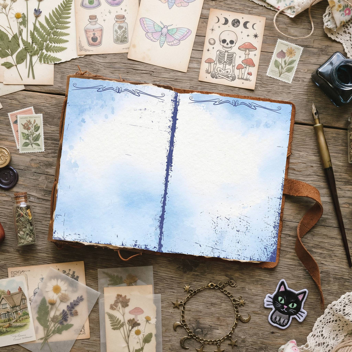 Blue Watercolor Distressed Blank And Lined Digital Papers