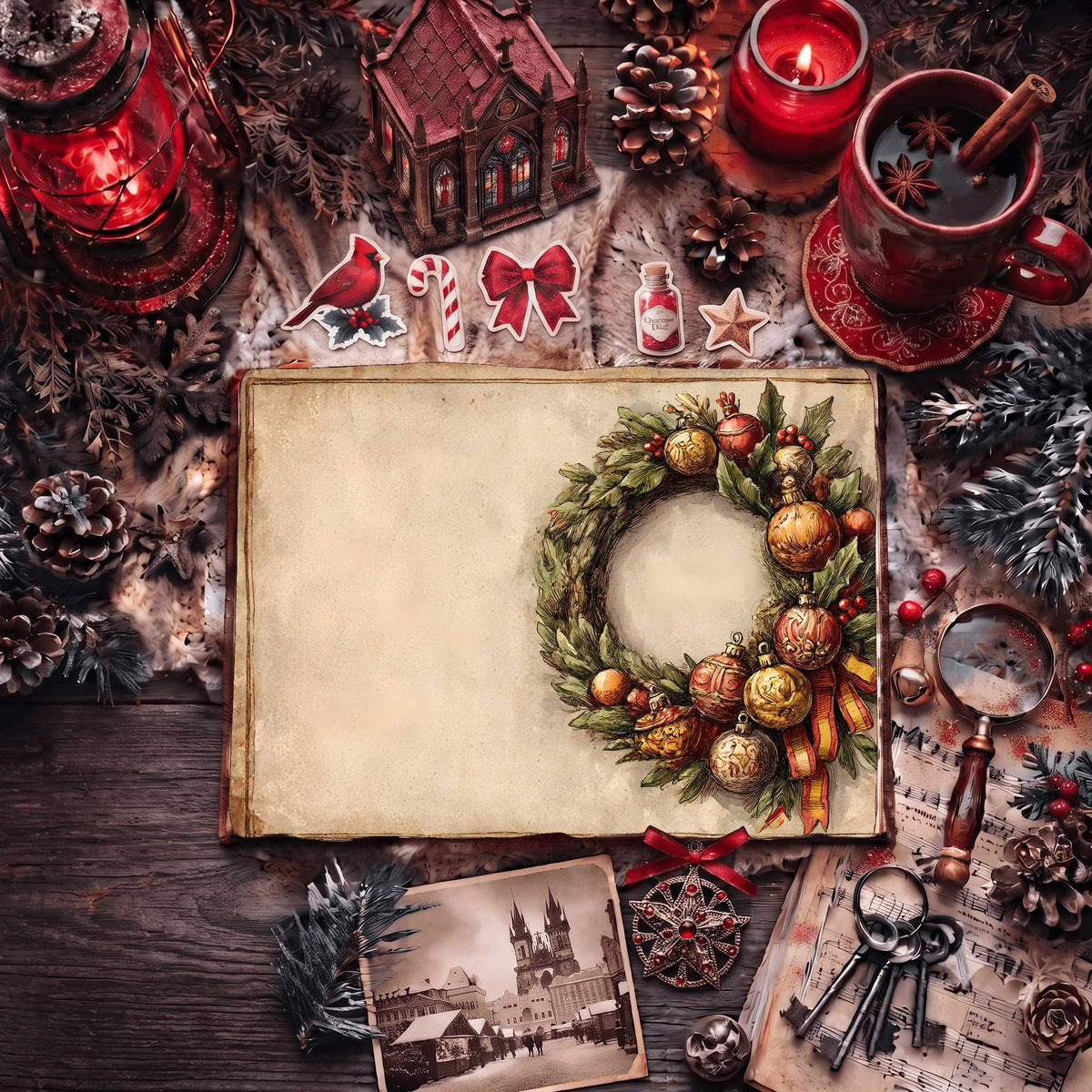 Festive Holiday Wreath Digital Papers