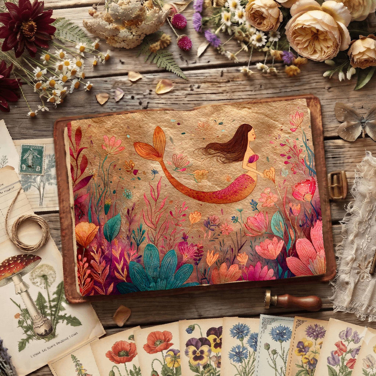 Floral Mermaid Underwater Digital Papers