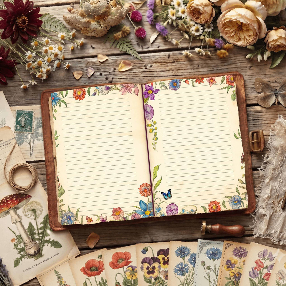Lined Floral Digital Papers
