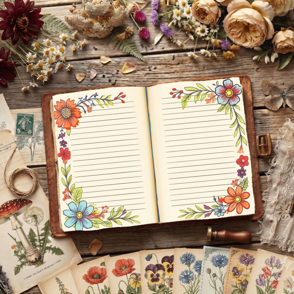 Lined Floral Digital Papers